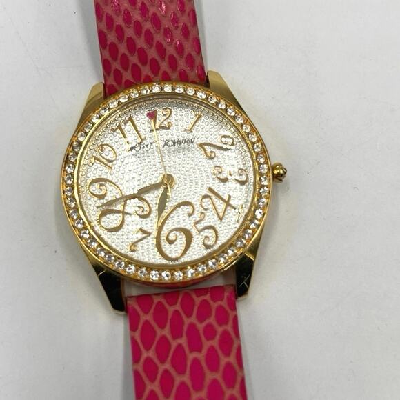 Betsey Johnson Pink Band Gold Tone Rhinestone Watch BJ2161 40mm - Picture 1 of 12